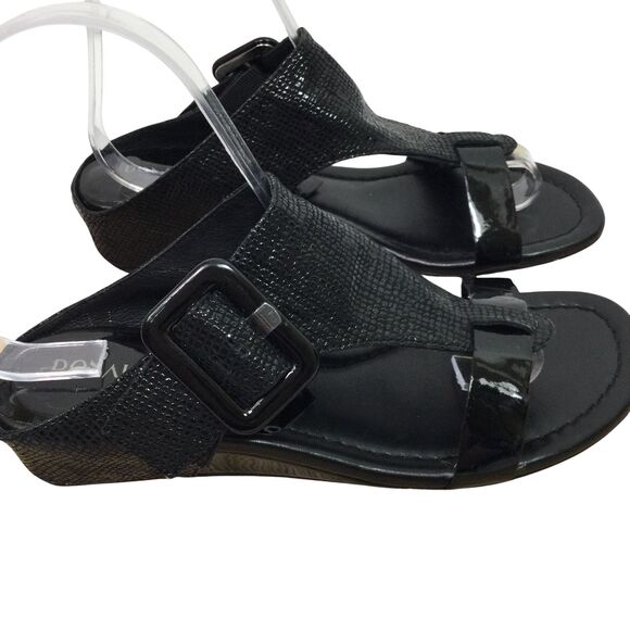 Donald Pliner Womens Ofelia Python Print Open Toe Wedge Sandals Shoes Black 7.5M - Picture 1 of 10